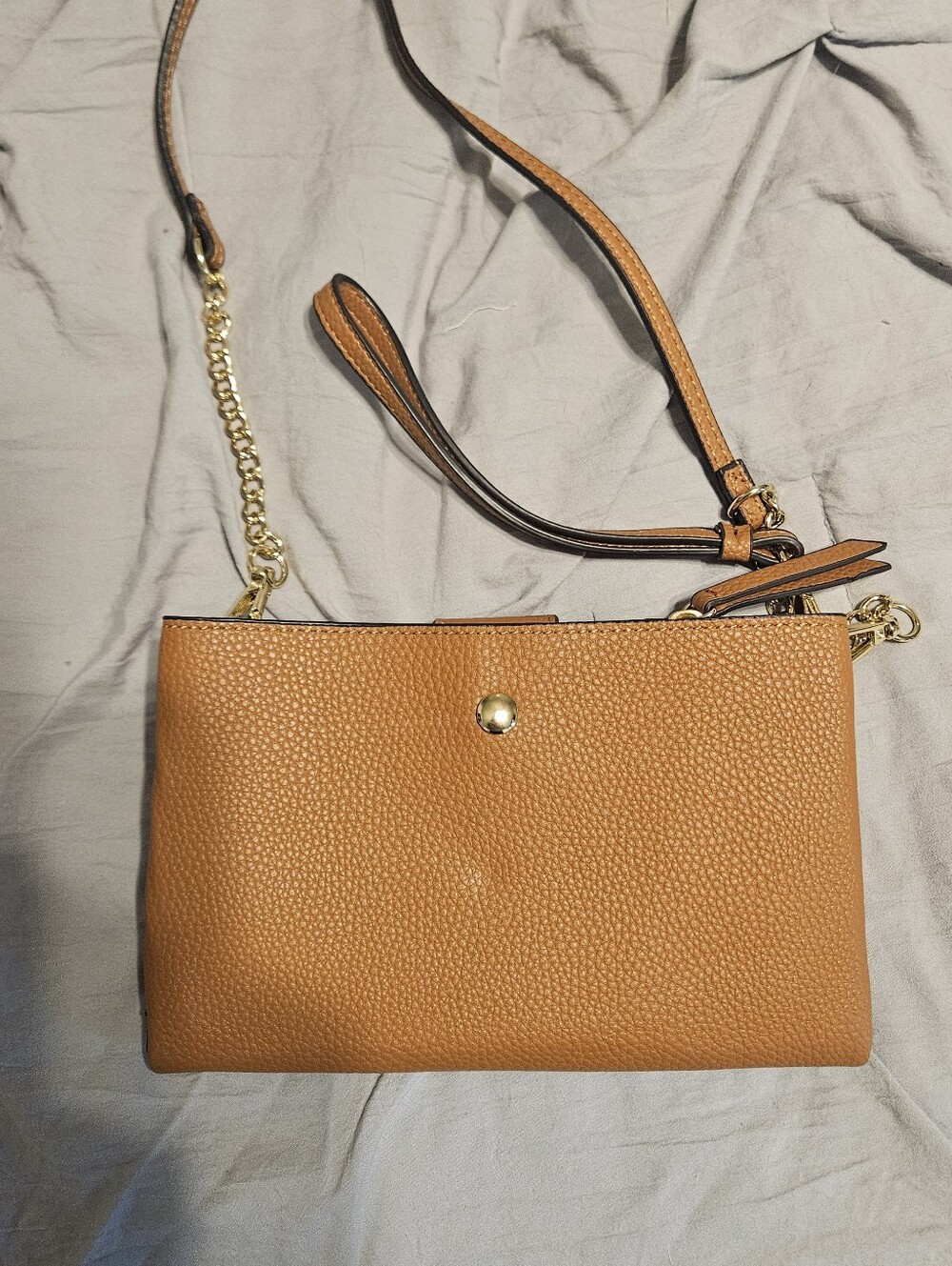Nanette Lepore Tan Leather Crossbody Wristlet with Gold Hardware - Picture 7 of 9